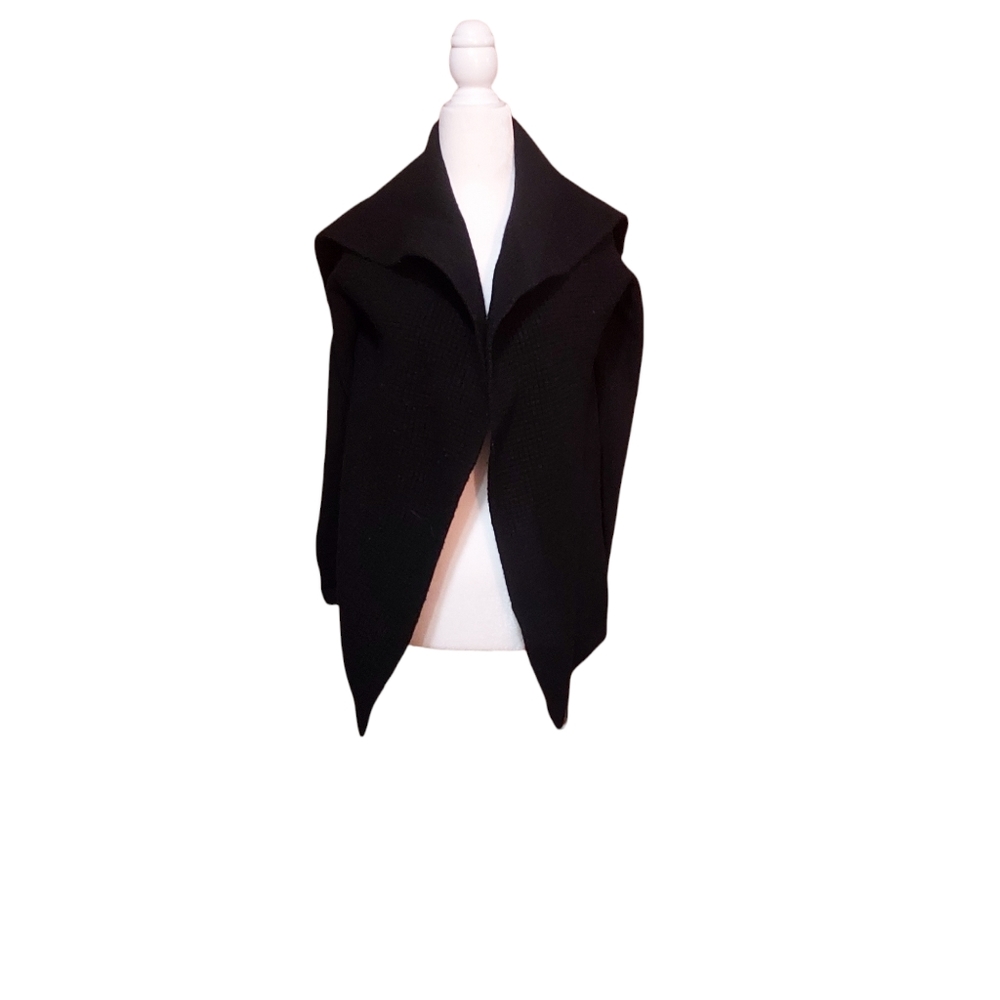 Willi Smith Sweater Duster Cardigan L Black Extra Fine Merino Wool Sustainable
